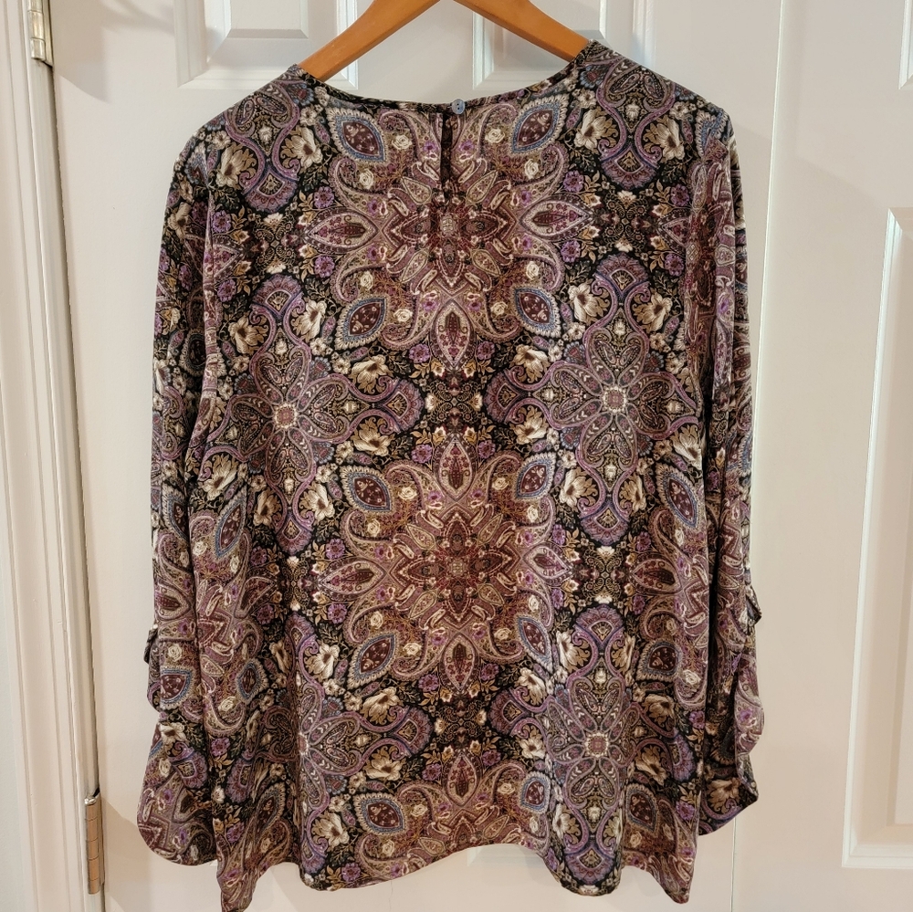 J Jill Paisley Floral Blouse Ruffle Sleeve Large - Picture 5 of 10